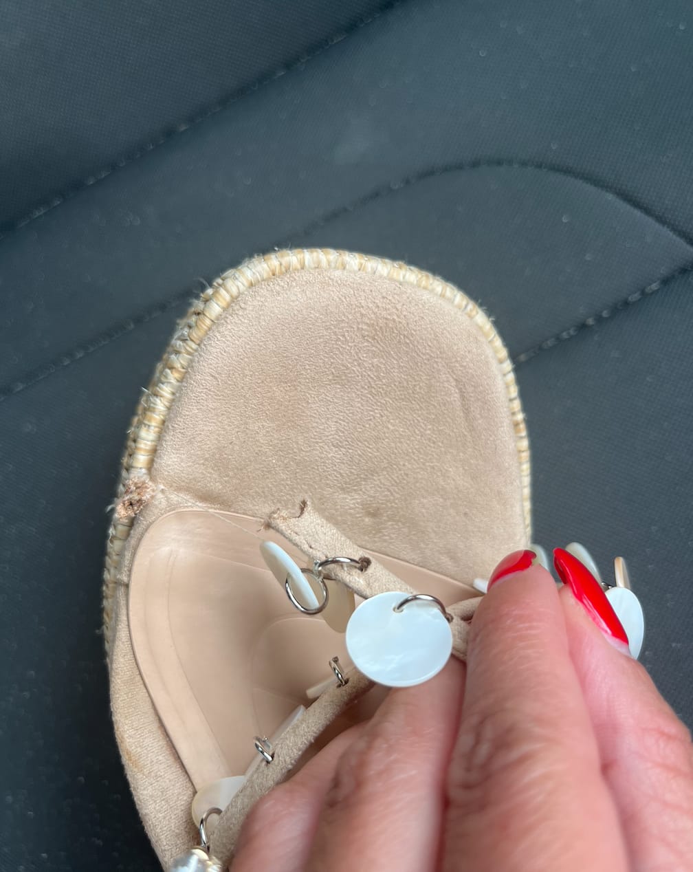 Customer photo review of ZAZZIE-NATURAL MOTHER OF PEARL PLATFORM SANDAL
