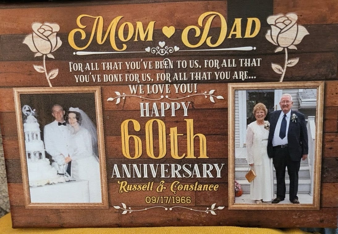 Customer photo review of Personalized Photo Canvas Prints, Gifts For Couples, Wedding Anniversary, Gift For Couples, Mom And Dad Happy 60th Anniversary Dem Canvas