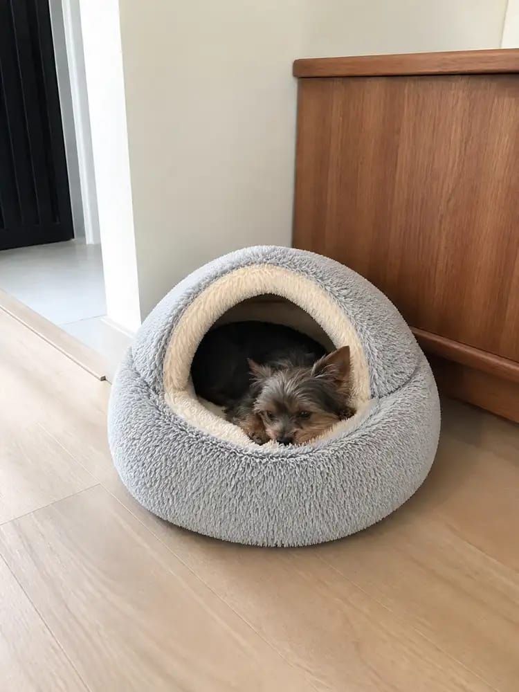 Customer photo review of Snuggle Haven Cozy Cave Pet Bed