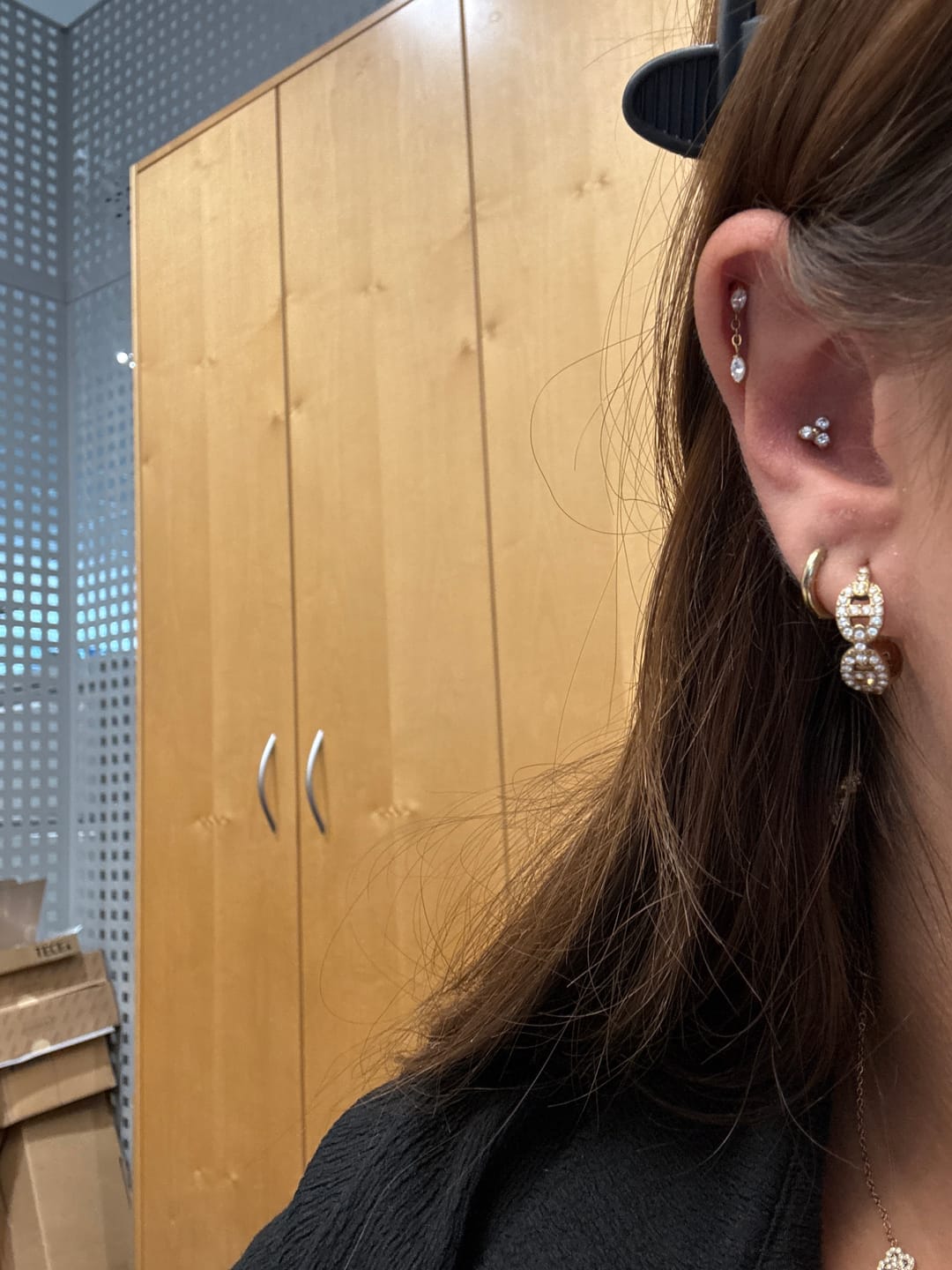 Customer photo review of Dangling Marquise Labret Piercing – Titan