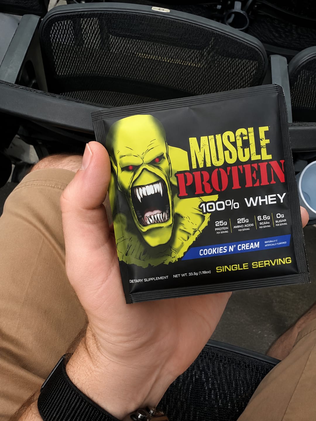 Customer photo review of Whey Protein Powder Travel Single Serving