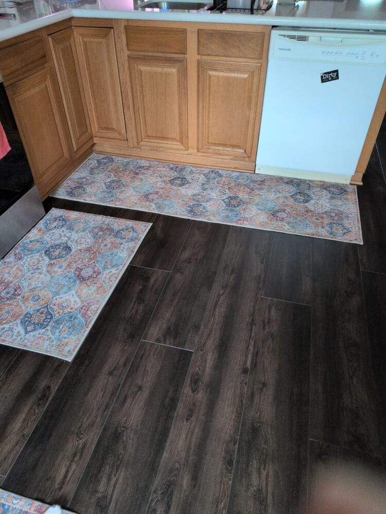 Customer photo review of Rug – Ultra-thin Vintage Floral Moroccan Trellis – Ink Black
