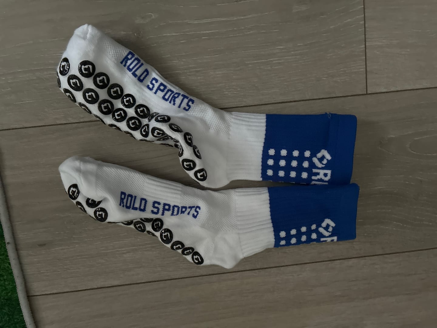 Customer photo review of Blue & White Grip Sports Socks