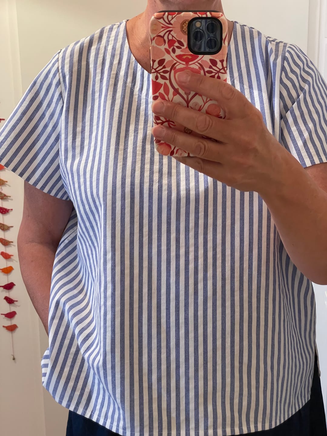 Customer photo review of Blouse Emeline seersucker de coton rayé océan – Made in France