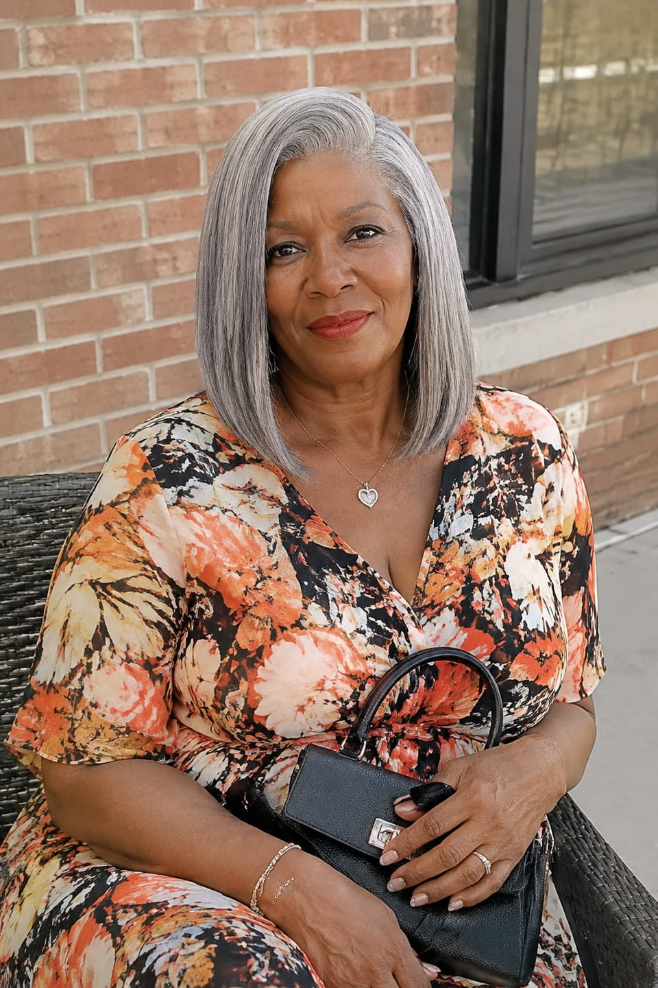 Customer photo review of Luvwin 5x5 Salt And Pepper Glueless Gray Color Pre-Cut Lace Straight Bob Wig For Black Women