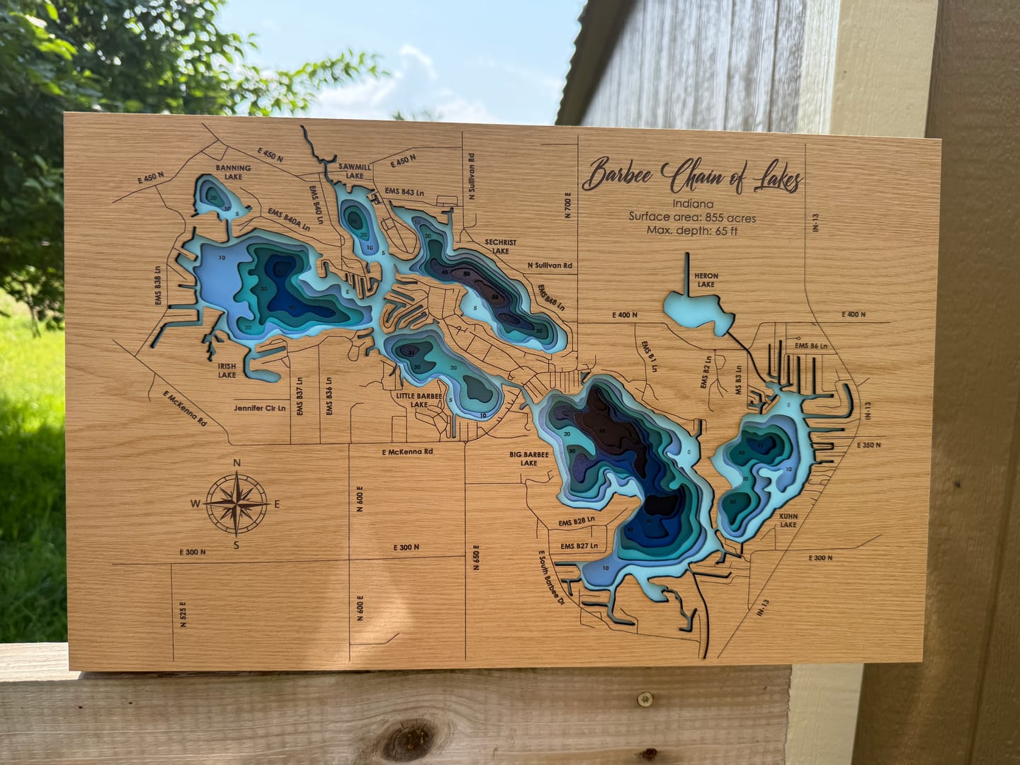 Customer photo review of Barbee Chain of Lakes, Indiana Laser Map Files - 9 Layers - Svg/Ai/Dxf/Pdf