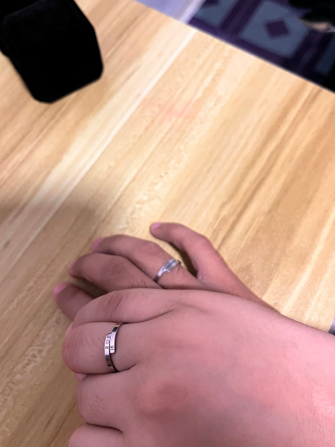 Customer photo review of Adjustable Promise Ring – Personalized Couple Ring in Silver or Gold