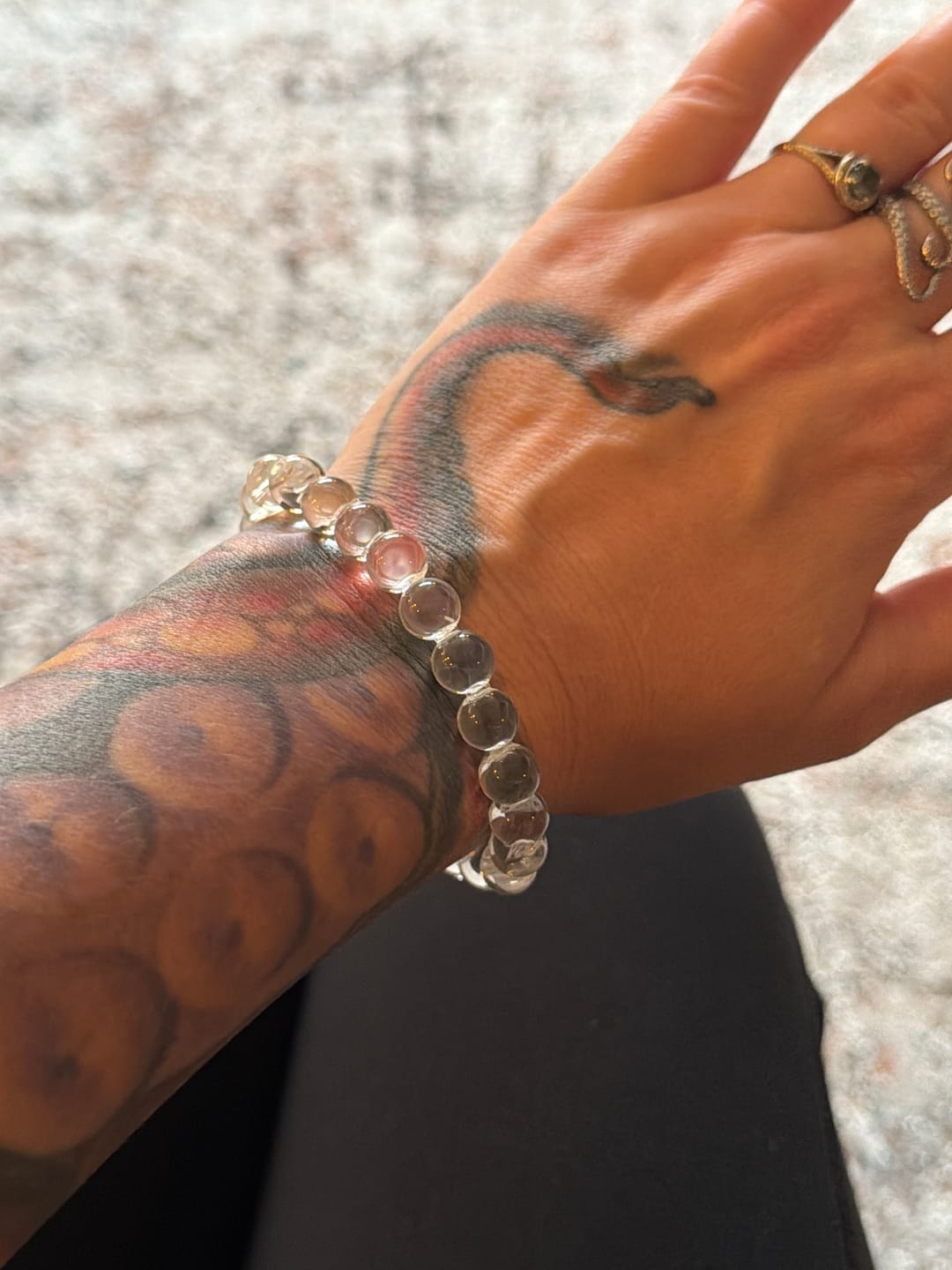 Customer photo review of Water Bubble Clear Quartz Bracelet
