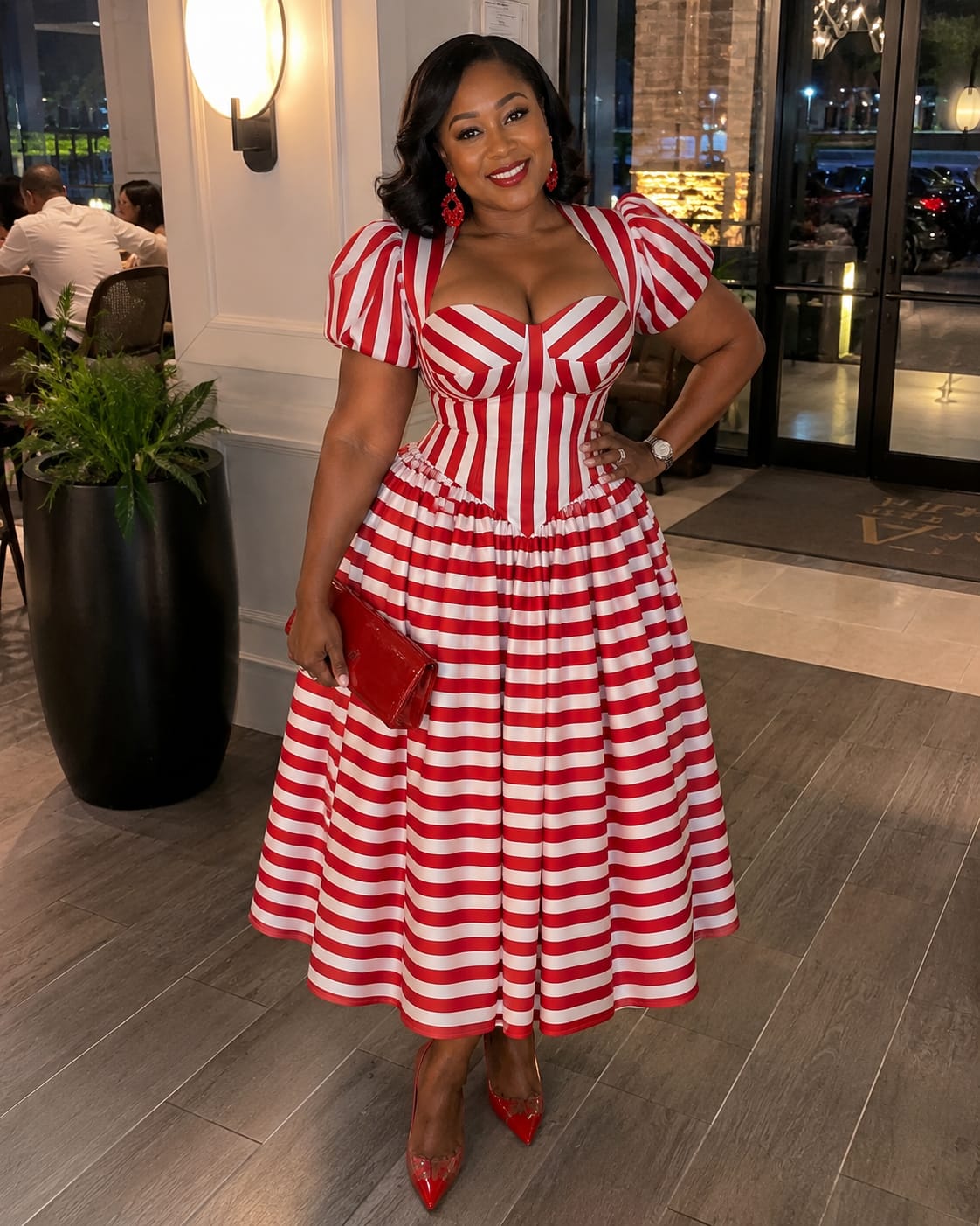 Customer photo review of The Amour Striped Corset Midi Dress