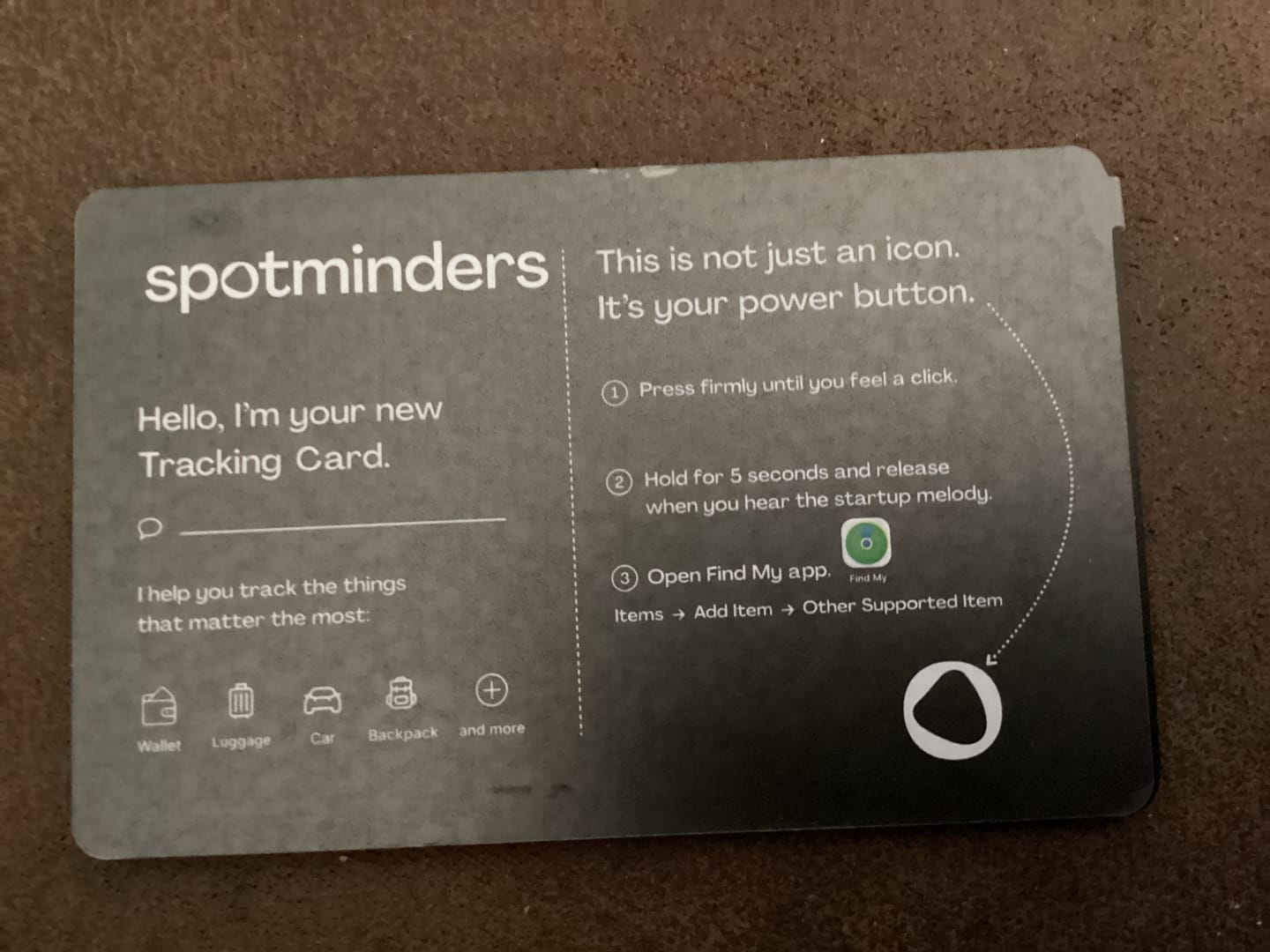 Customer photo review of Spotminders. Tracking Card