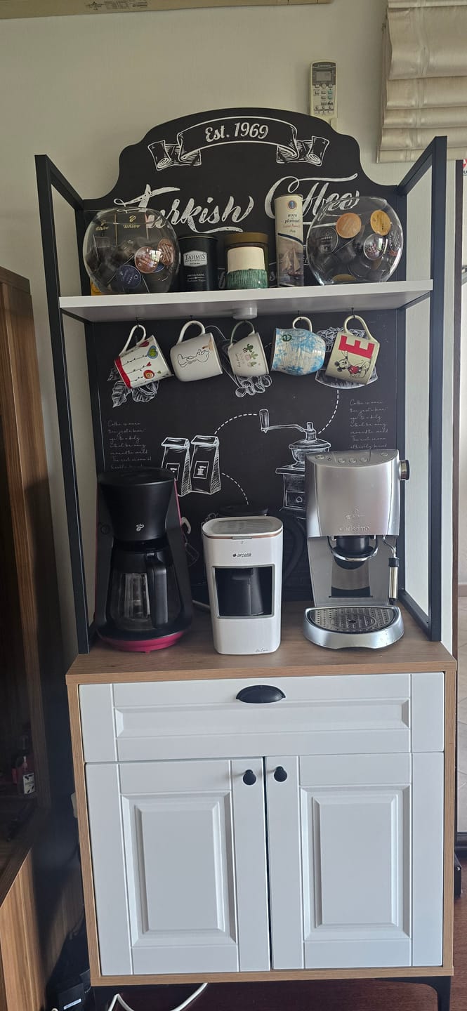 Customer photo review of Rani JE158 Işıklı Kahve Köşesi Membran Kapaklı Çekmeceli Çok Amaçlı Mutfak Dolabı Sepet Ceviz - Beyaz