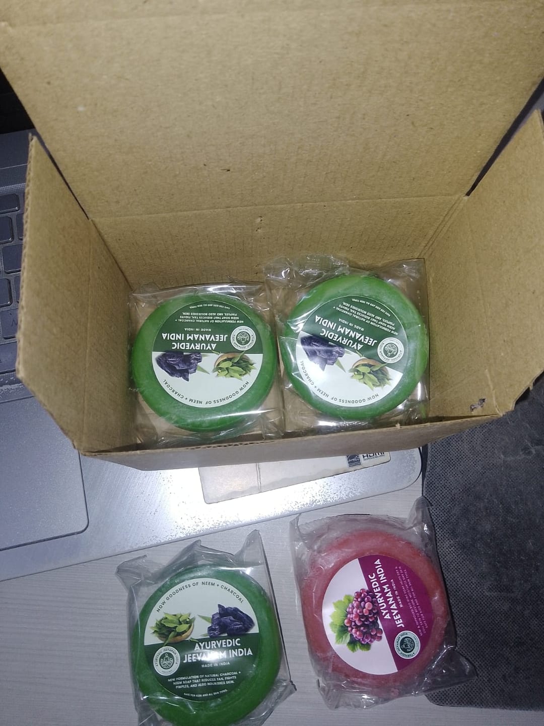 Customer photo review of Ayurvedic Jeevanam Black Detox Charcoal Soap for Face & Body