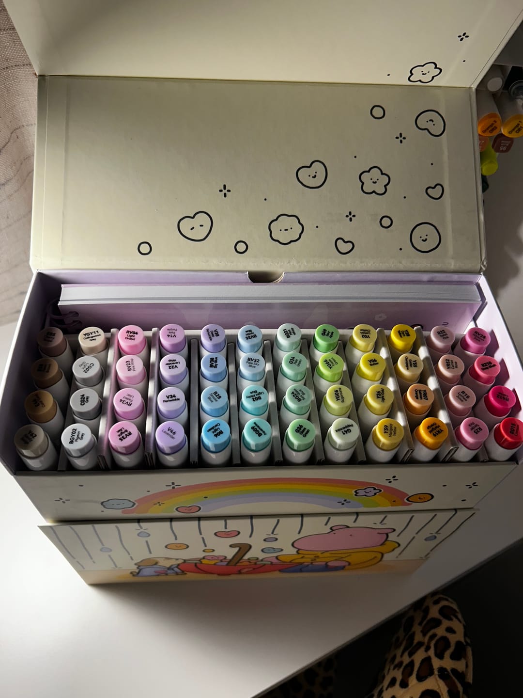 Customer photo review of Ohuhu x Coco Wyo Cozy Mood Coloring Kit, Honolulu B 48 Colors Alcohol Markers with Brush & Fine Dual Tips, Coloring Book with Mood Tracker Pages
