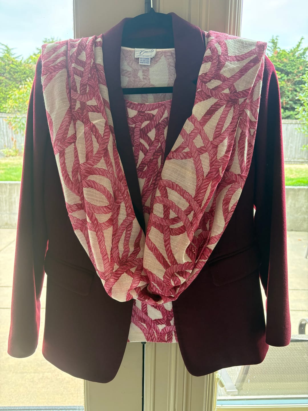 Customer photo review of Richard Grand Rope Print Shawl in Dark Pink