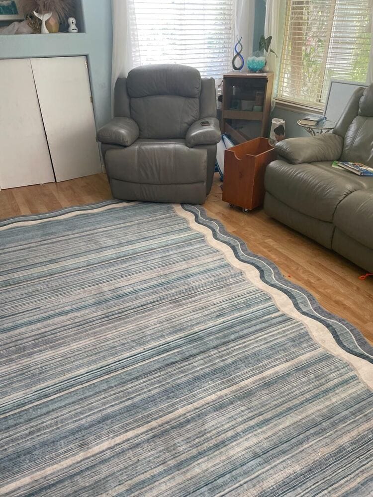 Customer photo review of Rug – Modern Abstract Bordered Scalloped – Warm Beige