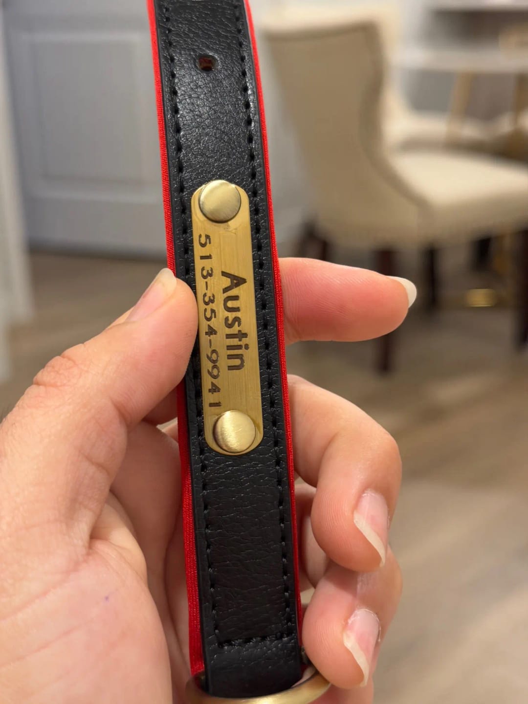 Customer photo review of Personalized dog collar, individually engraved PU leather dog collars, free engraving