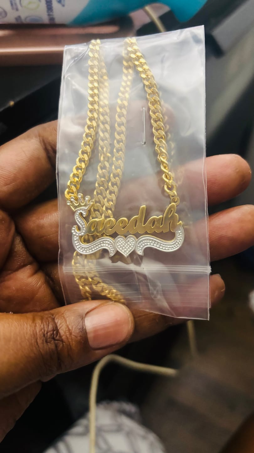 Customer photo review of Double-plated Script Name Necklace with Crown on First Initial