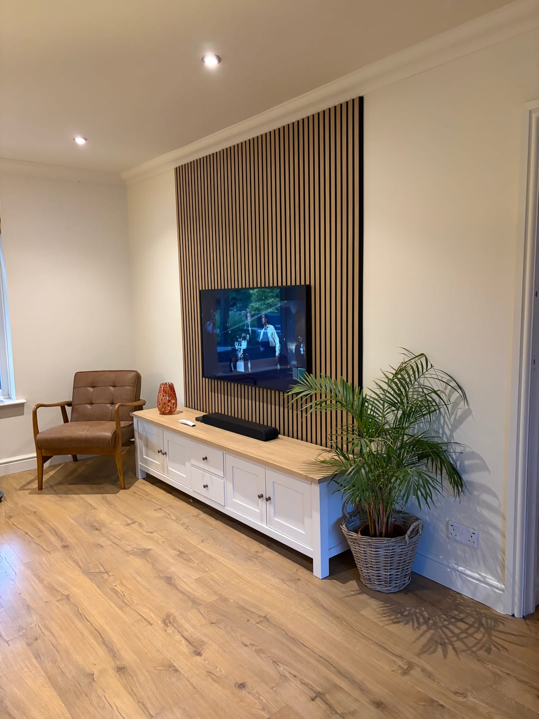Customer photo review of SlatWall Acoustic Golden Oak Slatted Wall Panel