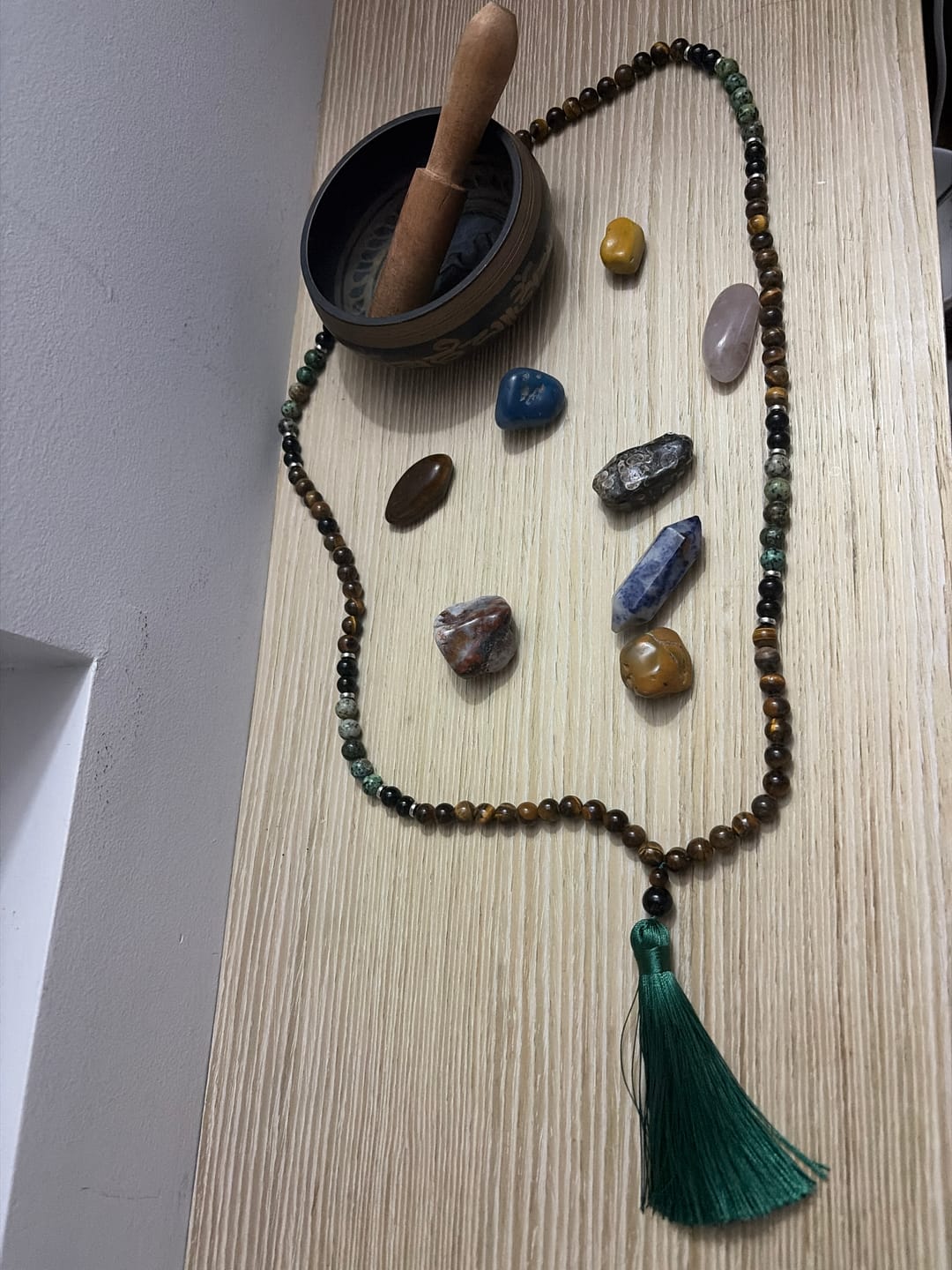 Customer photo review of Buddha Stones 108 Mala Natural Stone Tiger Eye Turquoise  Beads Tassel Protection Bracelet