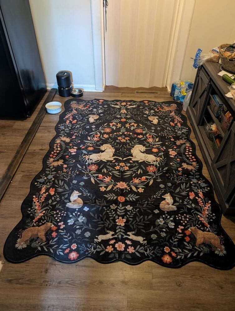 Customer photo review of Rug – Maximalist Unicorn Garden Scalloped – Blush Clay