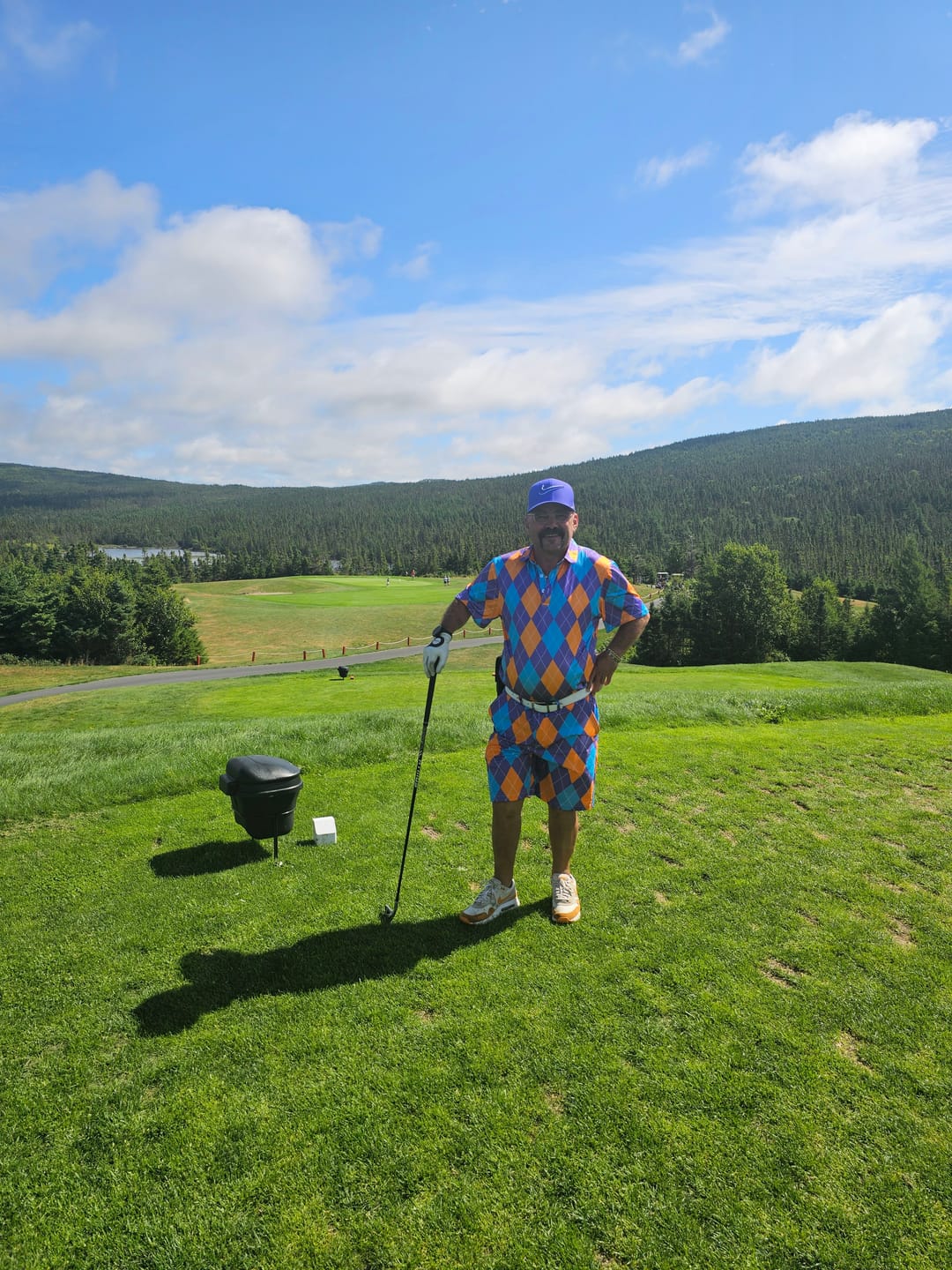 Customer photo review of Men's Golf Set Polo+Shorts Purple orange blue Argyle