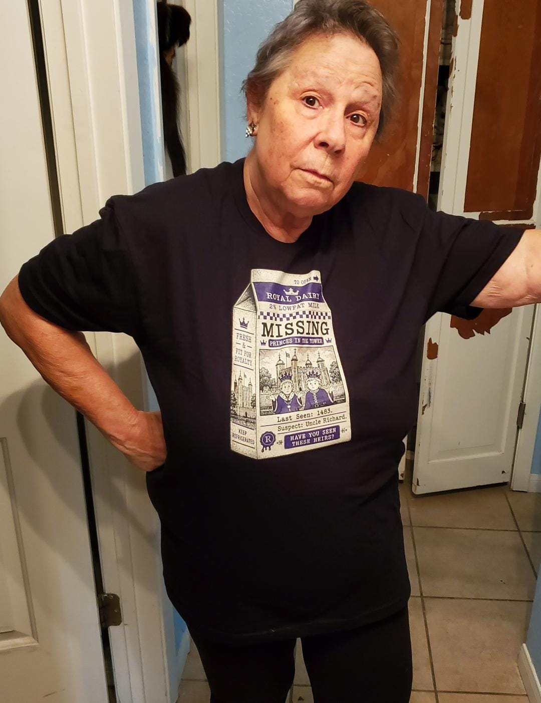 Customer photo review of Princes in the Tower Missing Milk Carton T-Shirt