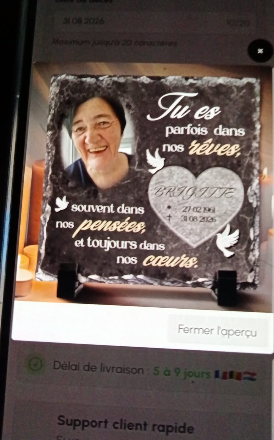 Customer photo review of Dans nos cœurs - Plaque en ardoise personnalisée