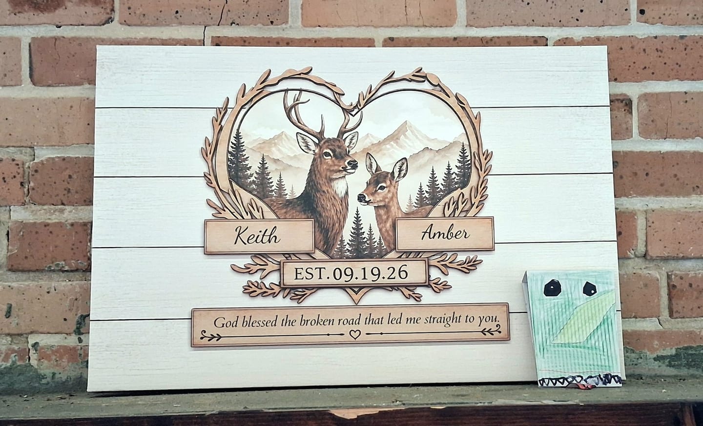Customer photo review of "God Bless The Broken Road," Personalized Deer Couple Canvas Wall Art
