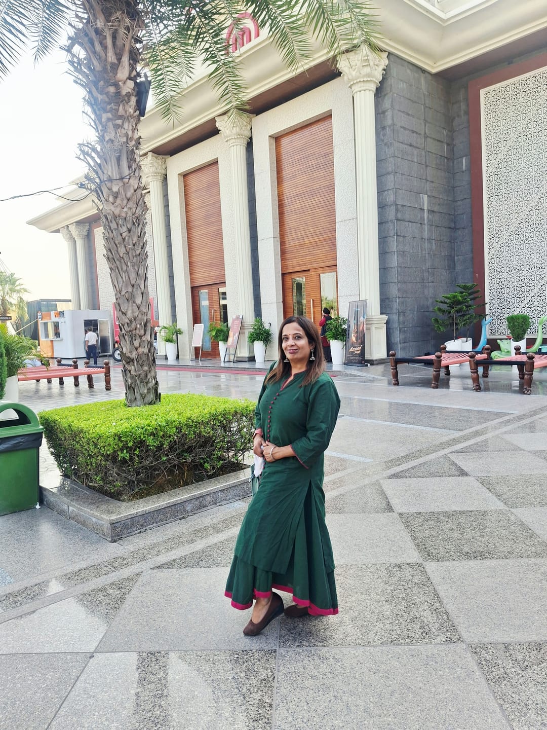 Customer photo review of Co-ord Set Forest Green Cotton Button Down Kurta with Flared Skirt