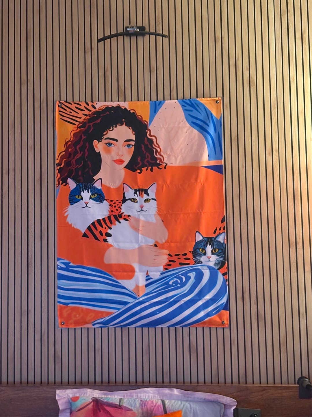 Customer photo review of Held by Cats Fabric Wall Tapestry