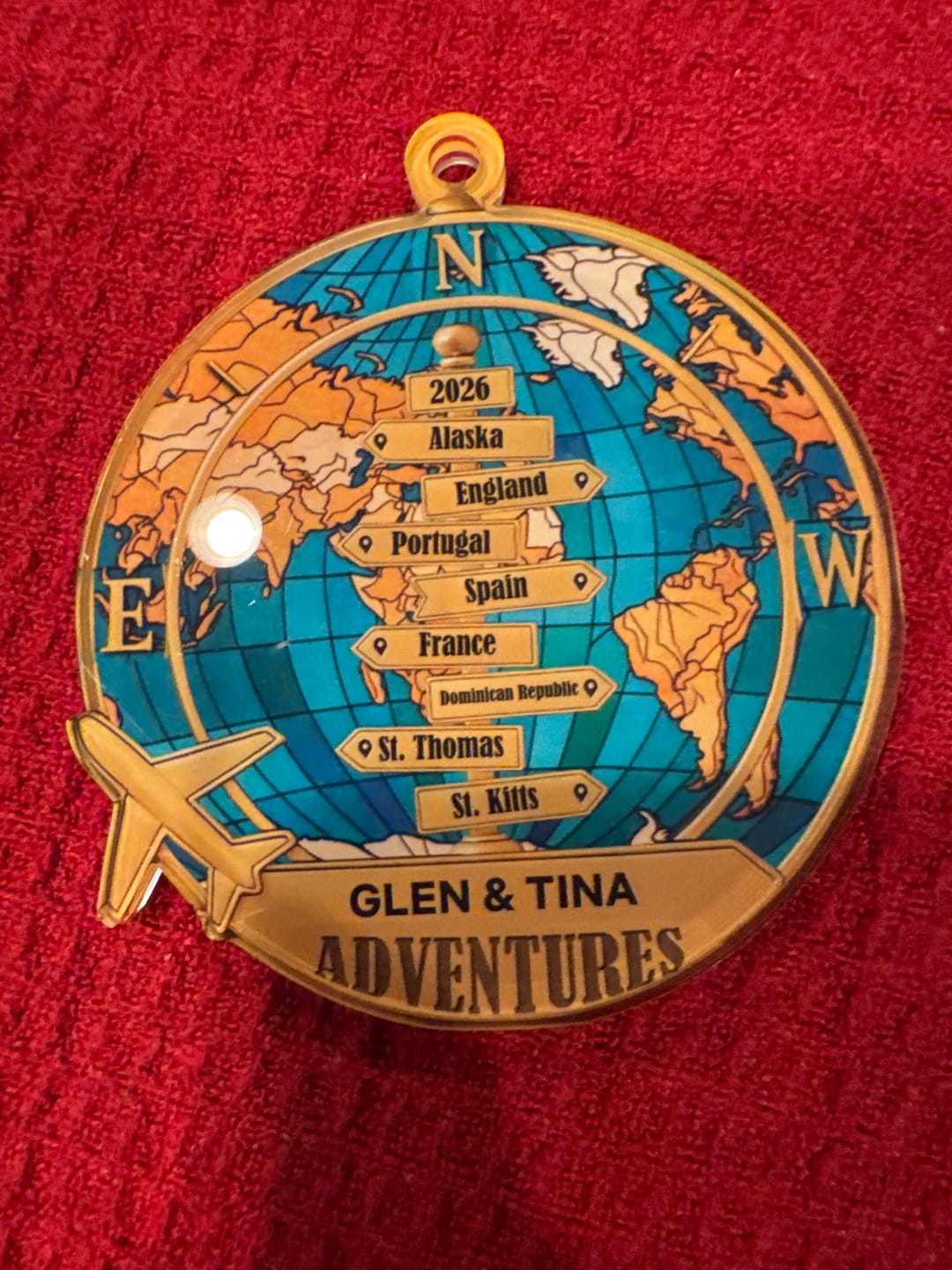 Customer photo review of Personalized Year-Round Adventure Ornament With 1-10 Destinations Name & Year Bring Wonderful Adventure Moments For Travel Lover