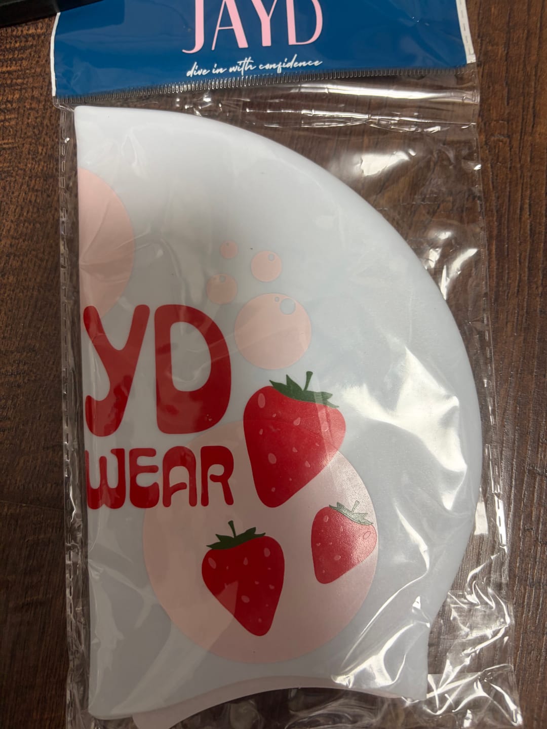 Customer photo review of JAYD Swim Cap - Strawberry Fields