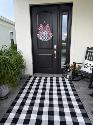 Customer photo review of Checkered Football Bows Red Silver Door Hanger