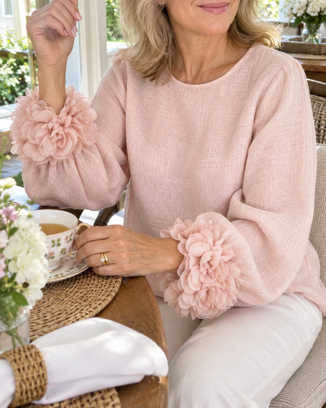 Customer photo review of Kaia Elegant Linen-Blend Blouse