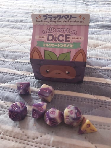 Customer photo review of Kawaii Cat Dice – Blackberry Milk Carton