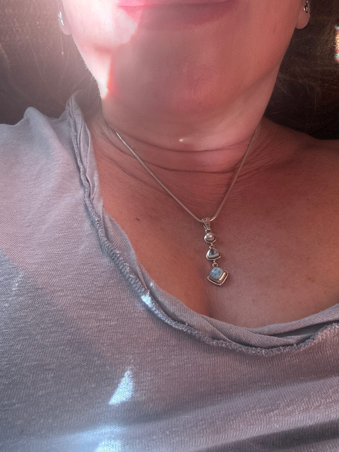 Customer photo review of Silver Larimar Necklace