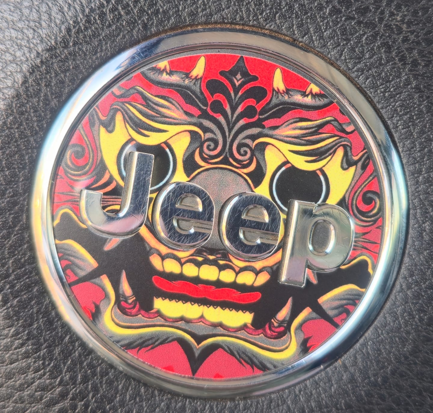Customer photo review of Design Your Own Steering Wheel Decal for Jeep