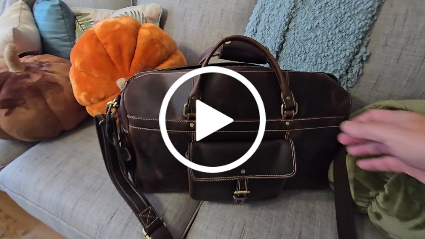 Customer video review of The Voyager Duffle - Brown Full-Grain Distressed Leather Duffle Bag