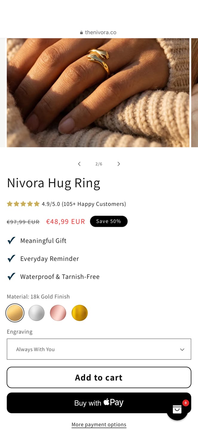 Customer photo review of Nivora Hug Ring
