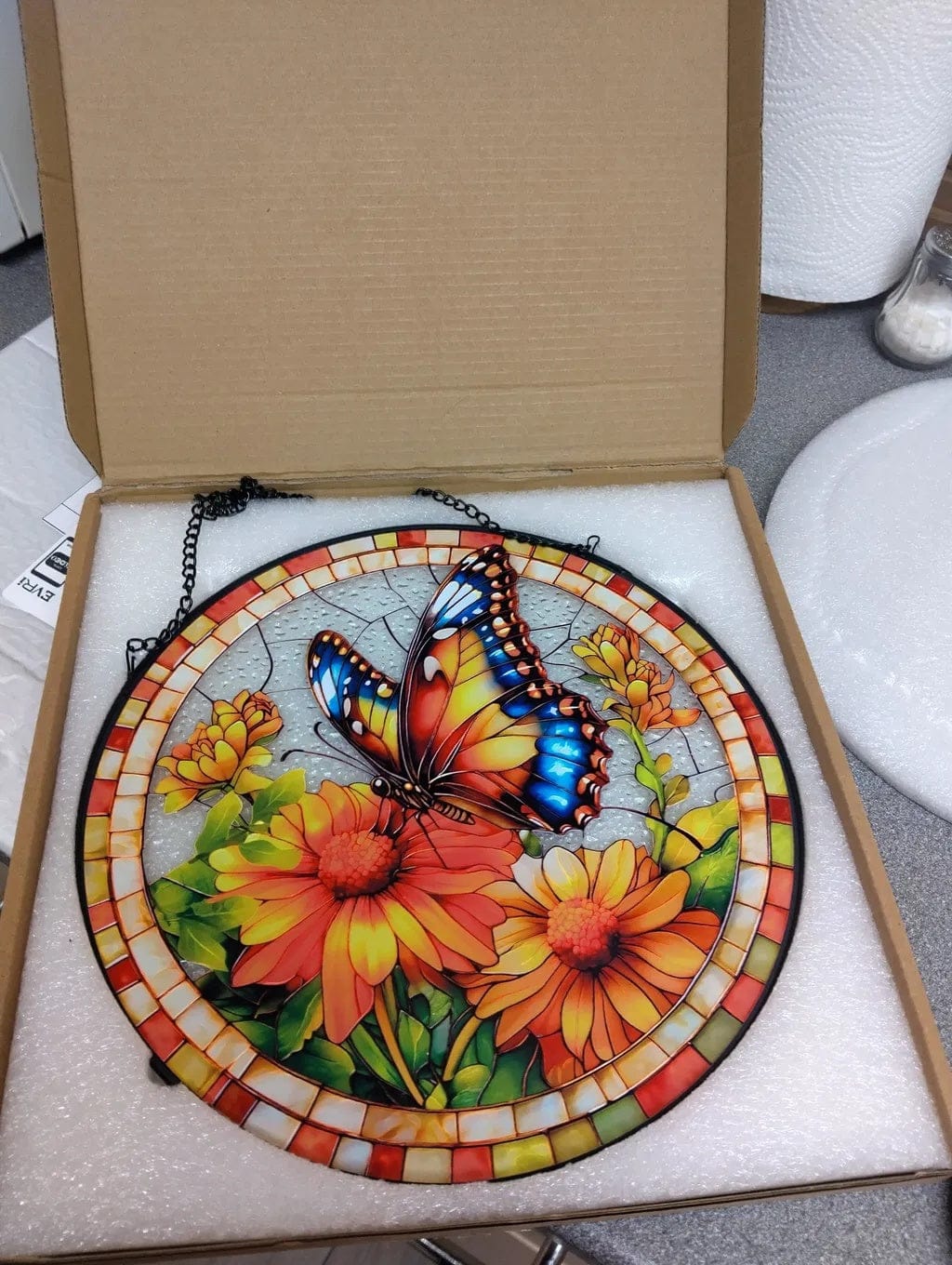 Customer photo review of Stained Glass Suncatcher – Butterfly Sunflower