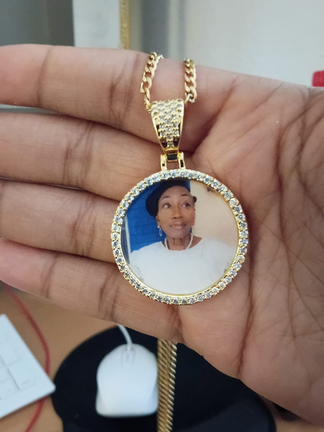 Customer photo review of Mens Iced Circle Photo Pendant
