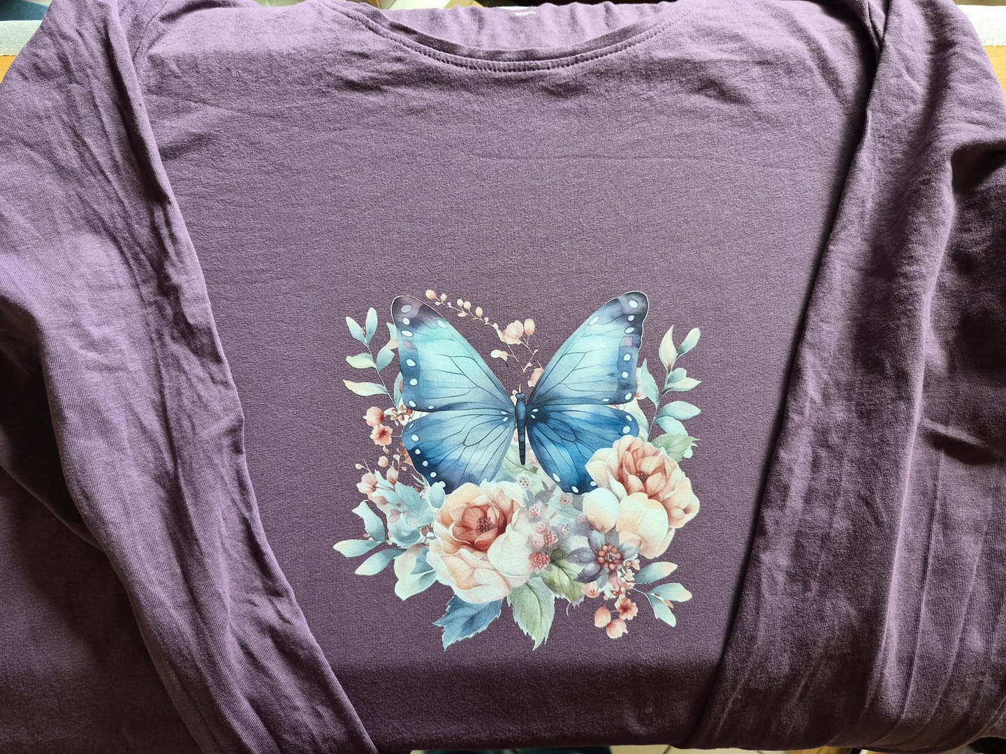 Customer photo review of Bügelbild Schmetterling Blütenblauer Bote