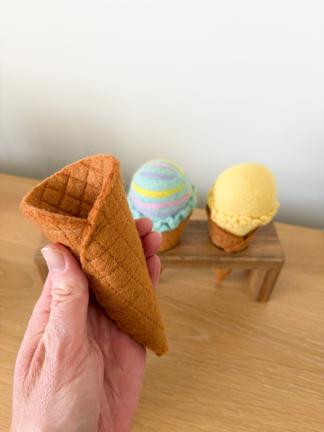 Customer photo review of Felt Ice Cream Waffle Cone