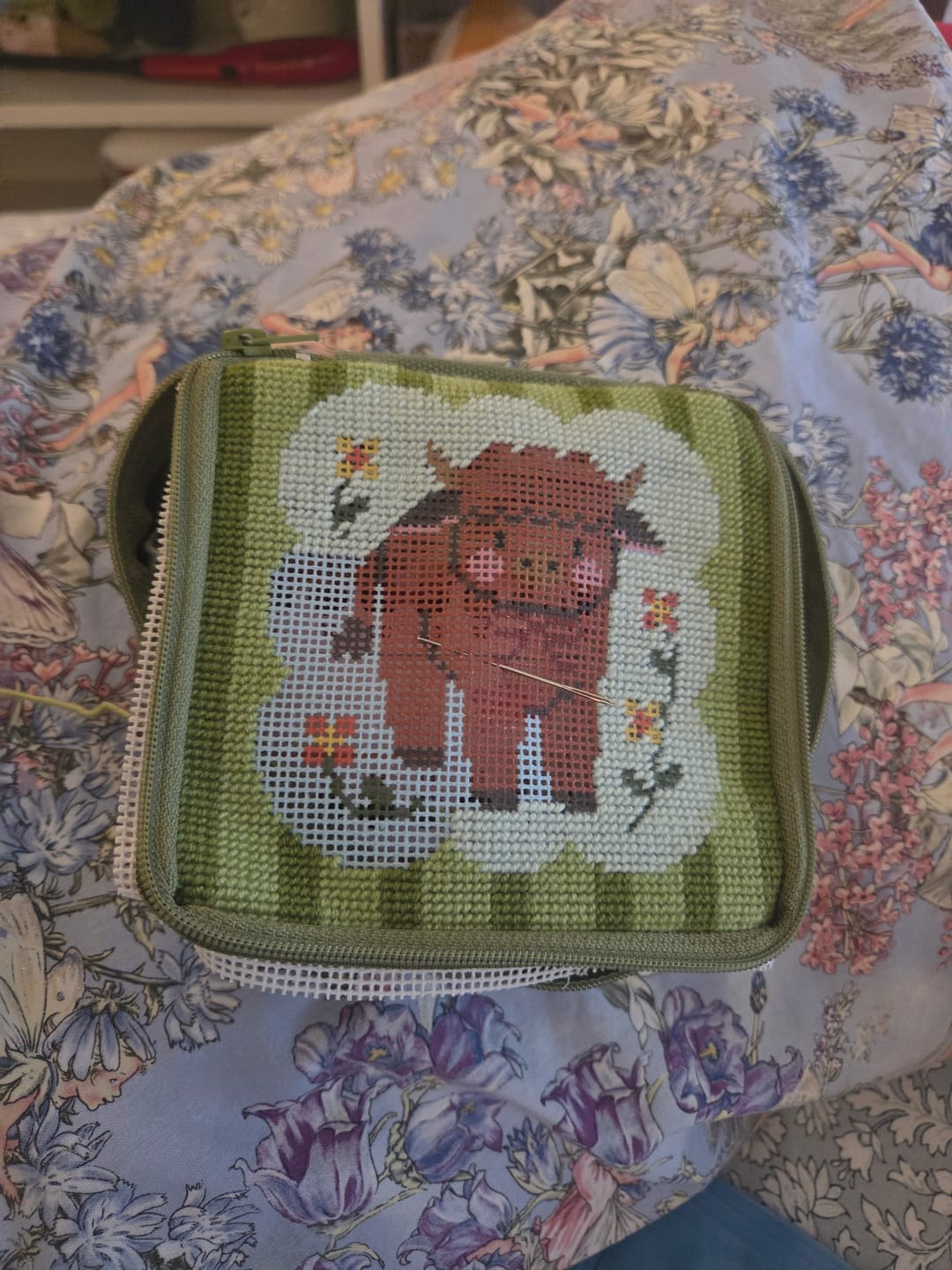 Customer photo review of HIGHLAND COW - Needlepoint Pouch Kit