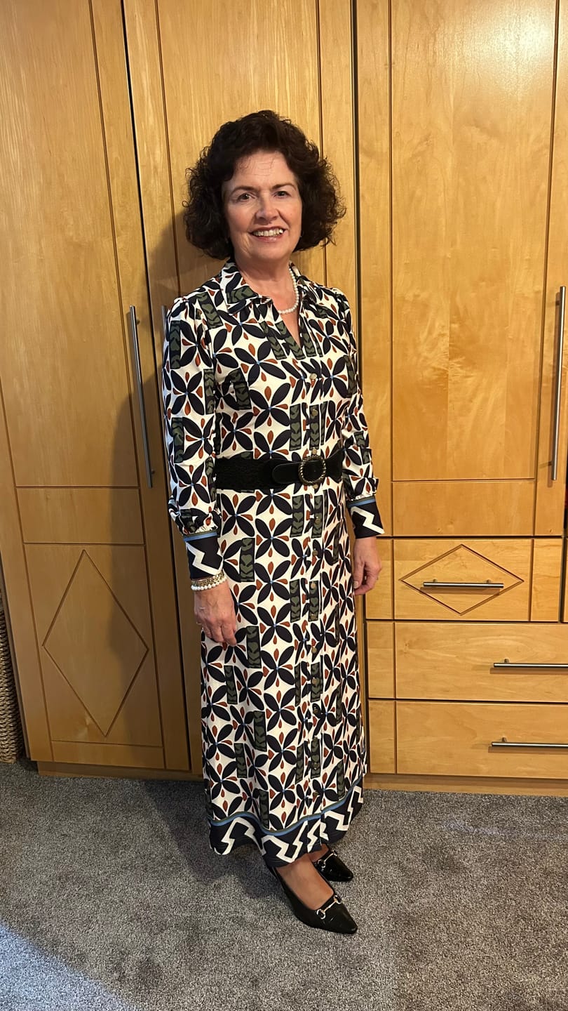 Customer photo review of K.Design Abstract Floral Maxi Dress With Belt- Black, Beige & Khaki B107