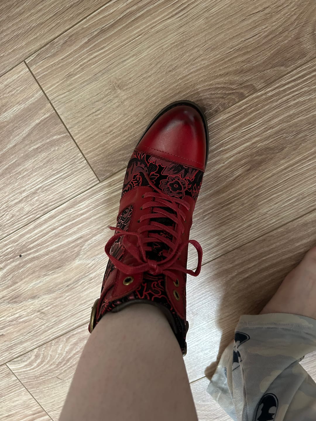 Customer photo review of Timeless Grace Floral Lace-Up Ankle Boots