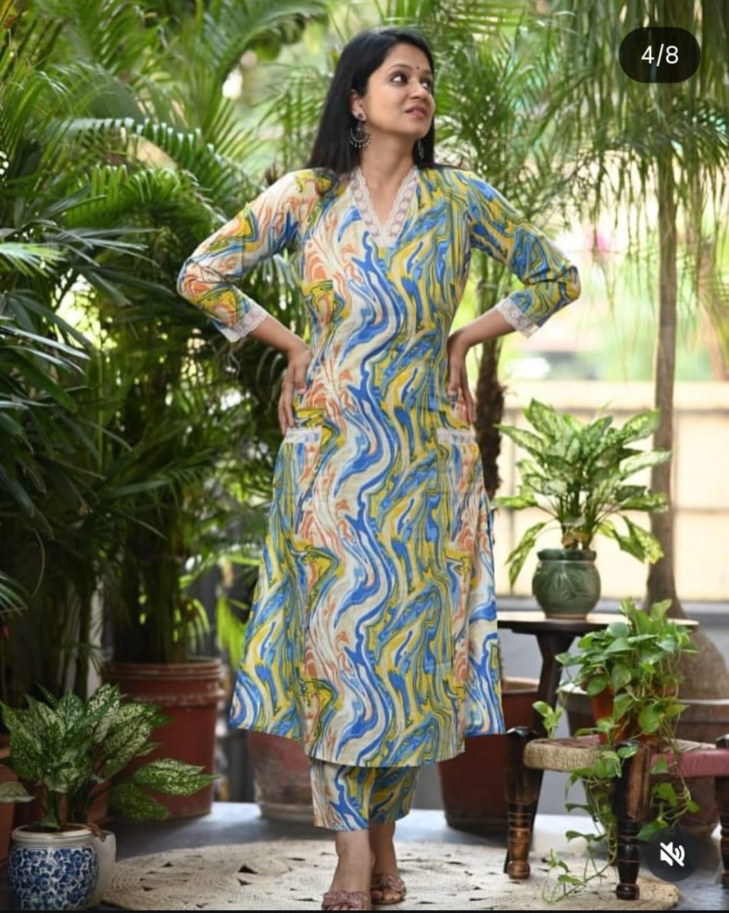 Customer photo review of Blue Cotton Blend Premium Kurta Set For Women