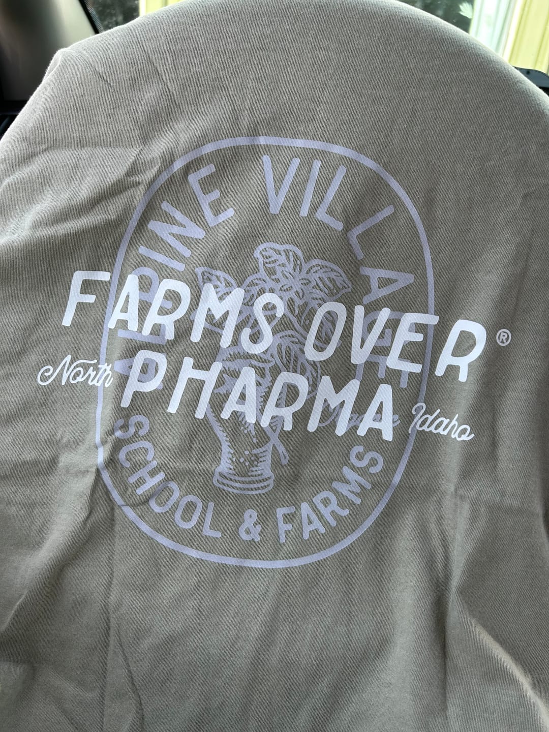 Customer photo review of Farms Over Pharma T-Shirt (Sand)