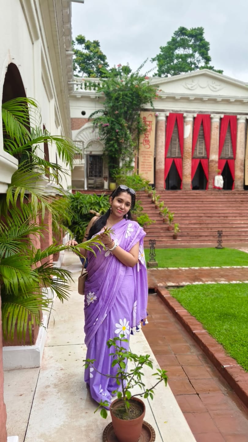 Customer photo review of Lavender Handpainted Mulmul Cotton Saree