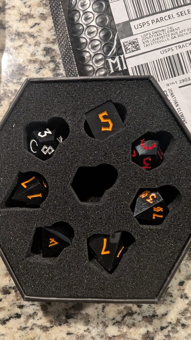 Customer photo review of PRE-ORDER || Darkest Dungeon Desperation Sharp-Edged Resin Dice Set